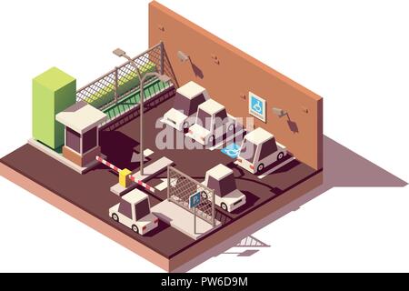 Vector isometric secure car parking Stock Vector