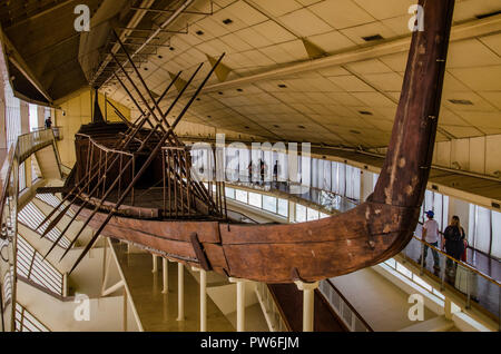 Giza, Cairo, Egypt - April 2018. Ancient Egypt Solar Boat of Giza. Stock Photo