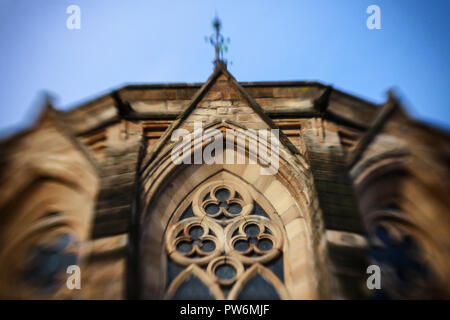 Looking up at Georgian Architecture in Glasgow city centre during a cold spring morning in Scotland. Stock Photo