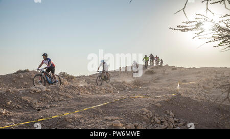 Mountain Bike  Race, riders cycling hard over a rough terrain. Stock Photo