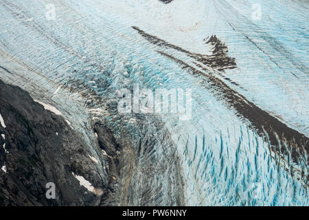 Close up aerial photography view of an unnamed glacier near Seldovia Alaska along the Kachemak Bay in Alaska Stock Photo