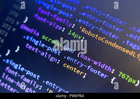 Web development code: CSS/LESS styles preprocessor script lines. Abstract screen of web developer. Stock Photo
