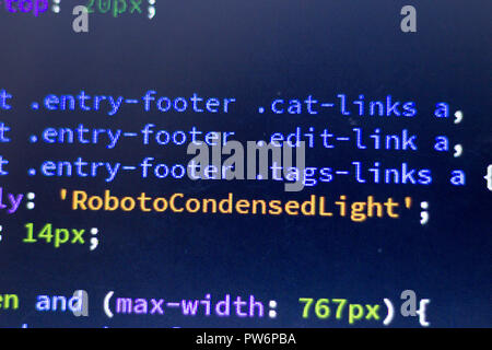 Web development code: CSS/LESS styles preprocessor script lines. Abstract screen of web developer. Stock Photo