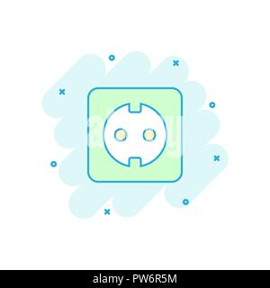 Vector cartoon extension cord sign icon in comic style. Electric power socket sign illustration pictogram. Power socket business splash effect concept Stock Vector