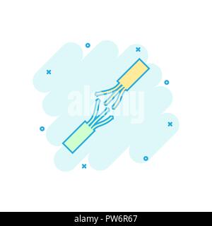 Vector cartoon electric plug sign icon in comic style. Power plug sign illustration pictogram. Electric cable business splash effect concept. Stock Vector