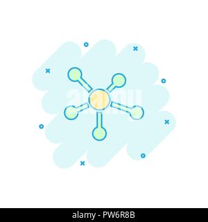 Vector cartoon social network, molecule, dna icon in comic style. Molecule sign illustration pictogram. Dna business splash effect concept. Stock Vector