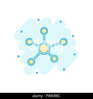 Vector cartoon social network, molecule, dna icon in comic style. Molecule sign illustration pictogram. Dna business splash effect concept. Stock Vector
