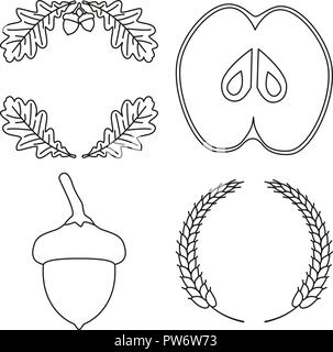 4 line art black and white harvest elements Stock Vector