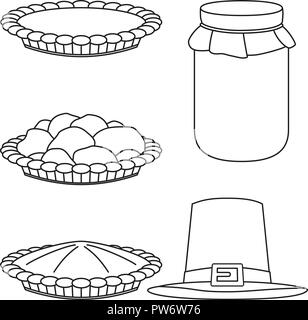 4 line art black and white fall harvest elements Stock Vector