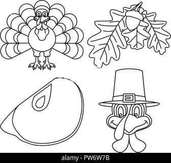 4 line art black and white thanksgiving elements Stock Vector