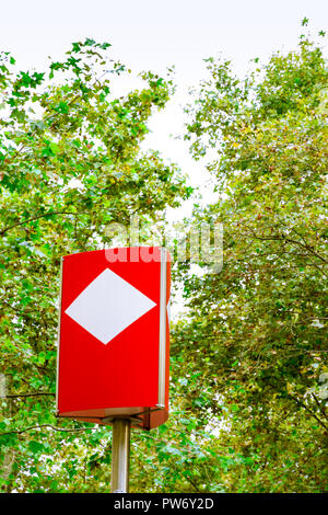 Trees and subway sign in the Rambla in summer in Barcelona, Spain Stock Photo