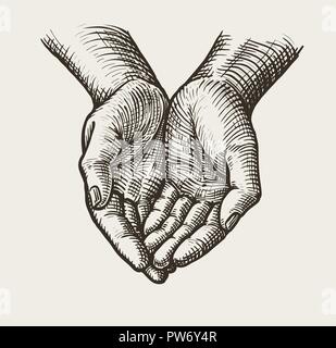 Cupped hands, folded arms. Sketch vintage vector illustration Stock Vector