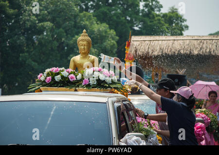 Chiang Rai, Thailand - April 13, 2018 : Songkran festival at Suan Tung Lae Khom Chiang Rai Park in Chiang Rai. Stock Photo