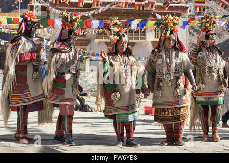 Aryan (Brogpa) women dancing at a traditional festival, Biama village ...