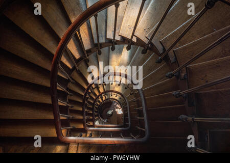 Wooden Spiral Staircase, Paris, France Stock Photo