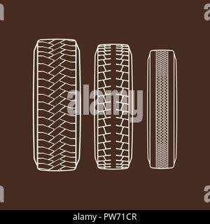 Car tires traces vector isolated icons of tire tread pattern Stock Vector