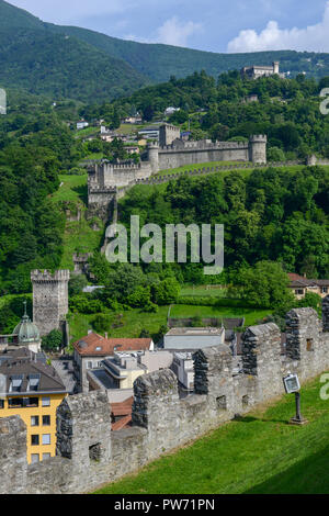 Castelgrande castle at Bellinzona on the Swiss alps, Unesco world heritage Stock Photo