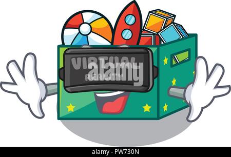 Virtual reality kids toys in the cartoon box Stock Vector