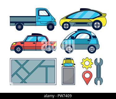 Set of Autonomous Car icons Stock Vector