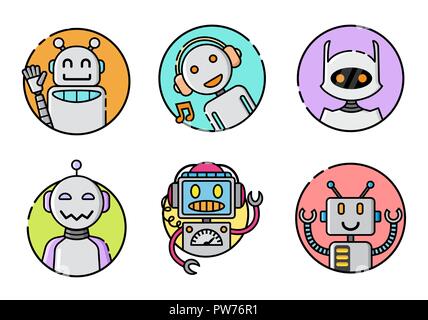 Set of round robot icon on white background Stock Vector