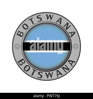 Round metal medallion with the name of the country Botswana and the round flag in the center Stock Vector