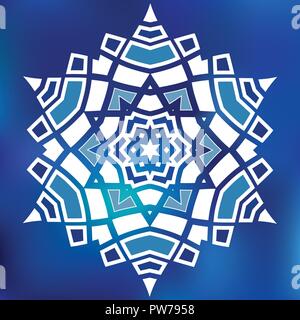 Blue Mosaic Hexagon Snowfkake vector sign on gradient background Stock Vector