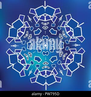 Blue Mosaic Hexagon Snowfkake vector sign on gradient background Stock Vector