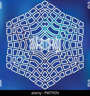 Blue Mosaic Hexagon Snowfkake vector sign on gradient background Stock Vector