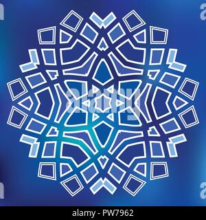 Blue Mosaic Hexagon Snowfkake vector sign on gradient background Stock Vector