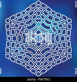 Blue Mosaic Hexagon Snowfkake vector sign on gradient background Stock Vector