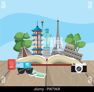 book with global travel place destination Stock Vector