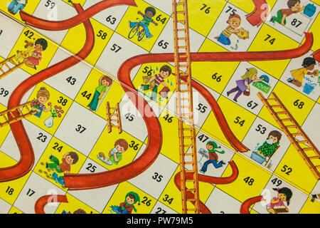 WOODBRIDGE, NEW JERSEY - October 13, 2018: A circa 1980s board game of Chutes and Ladders is shown. Stock Photo