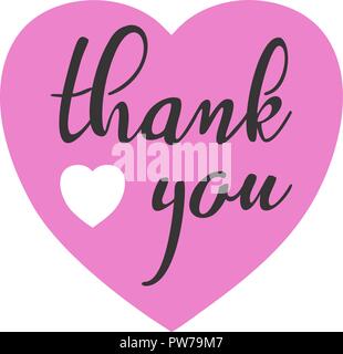 Hand sketched Thank you text with heart in flat style design. Lettering typography. Stock Vector