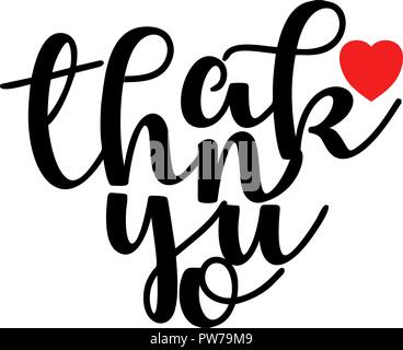 Hand sketched Thank you text with heart in flat style design. Lettering typography. Stock Vector