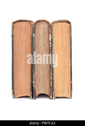Studio scene of three old books against white background. Stock Photo
