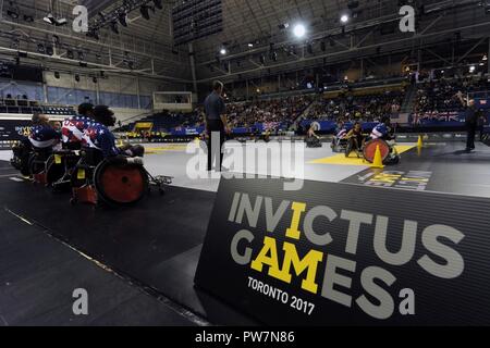 Team U.S. plays against Team Ontario in wheelchair rugby during the 2017 Invictus Games at the Mattamy Athlethics Centre in Toronto, Canada, September 27, 2017. The Invictus Games are the sole international adaptive sporting event for injured active duty and veteran service members. Stock Photo