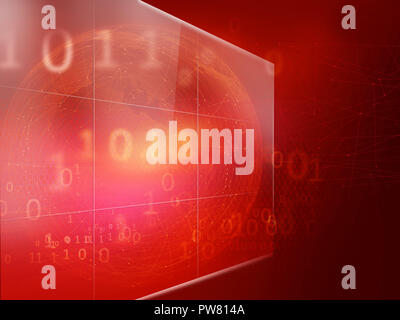 Big digital screen with connection lines and binary codes. Global communication concept Stock Photo