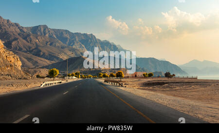 Scenic Khasab Coastal road in Musandam Governorate of Oman Stock Photo