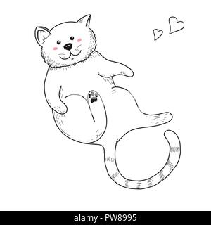 Sketch of a cartoon cat. Cat isolated on white background. Vector Stock Vector