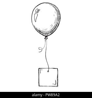 Sketch of a balloon with a card on a rope. Place for text