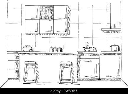 Hand drawn kitchen furniture. Vector illustration in sketch style Stock ...