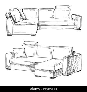 Set of sofas isolated on white background.Vector illustration in a sketch style. Stock Vector