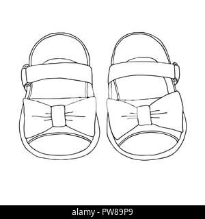 Sketch of children's sandals for girls. Vector illustration. Stock Vector