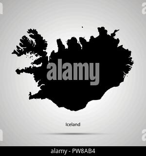 Iceland country map, simple black silhouette on gray Stock Vector