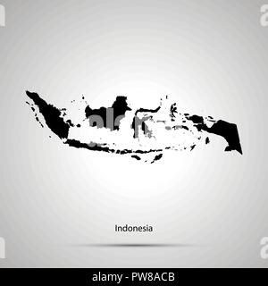 Indonesia country map, simple black silhouette on gray Stock Vector