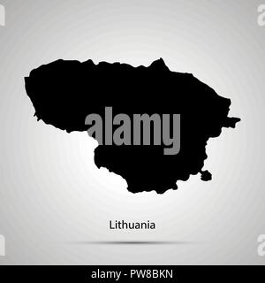 Lithuania country map, simple black silhouette on gray Stock Vector