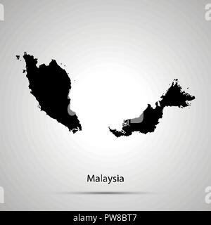 Malaysia country map, simple black silhouette on gray Stock Vector