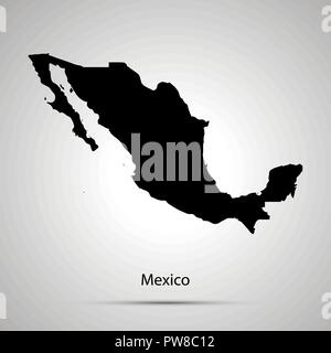Mexico country map, simple black silhouette on gray Stock Vector