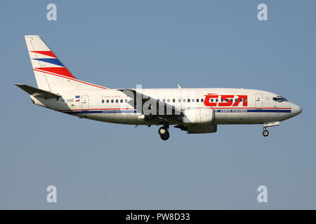 CSA Czech Airlines Boeing 737-500 (old livery) with registration OK-XGC on short final for runway 14 of Zurich Airport. Stock Photo