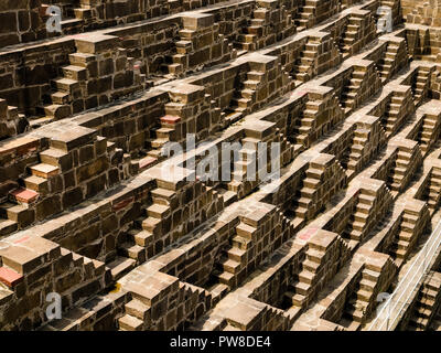 Detail of Chand Baori steps, ancient stepwell in Abhaneri village near Jaipur, Rajasthan, India Stock Photo